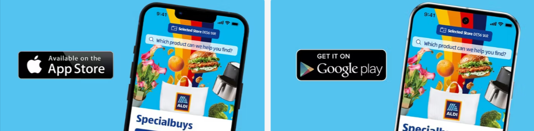 Aldi's app showing Google Play or App Store