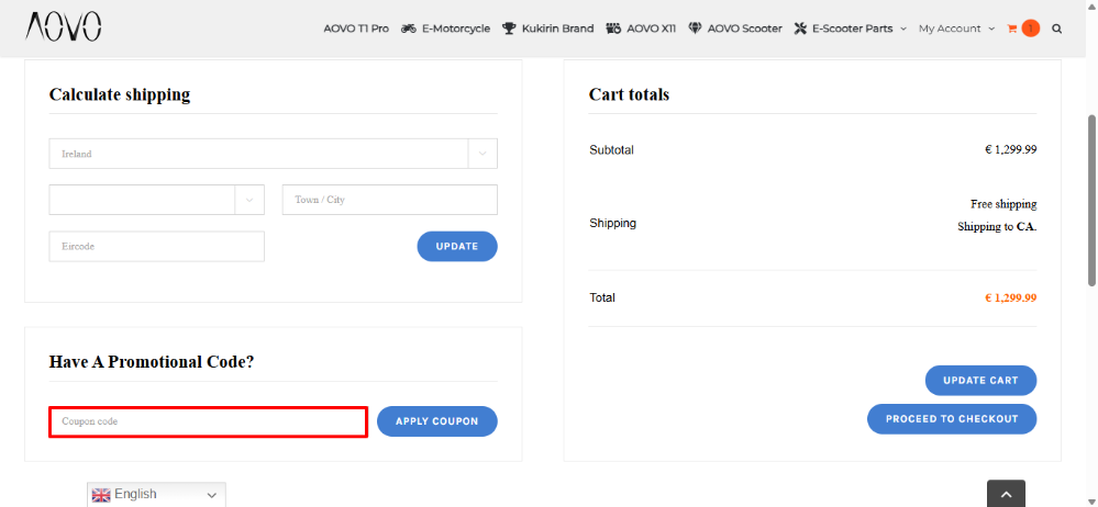 AOVO discount code place highlighted by a red box
