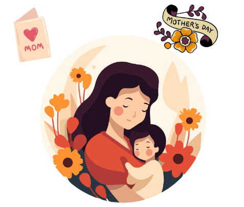 imagen de pixabay de un dibujo de una madre con su hijo de postal para el día de la madre