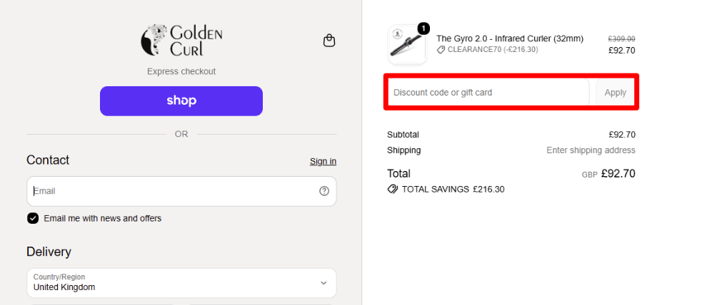 Paste your code in the red box to get your discount