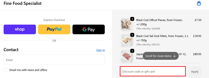 image showing the Fine Food Specialist checkout page