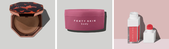 three of Fenty Beauty's beauty products with a white background