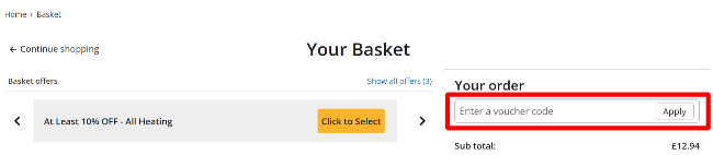 Highlighted Electrical World voucher code box in red for applying