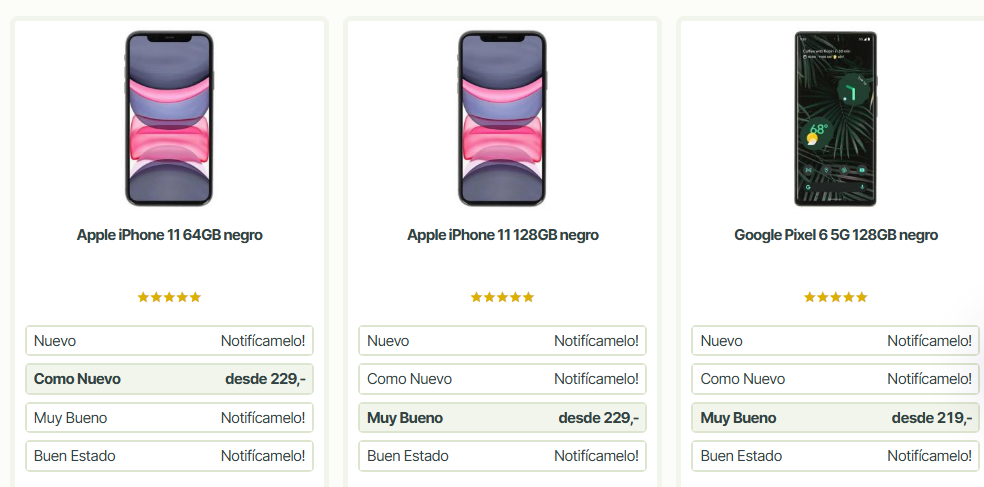 móviles de la página web con descuento de asgoodasnew