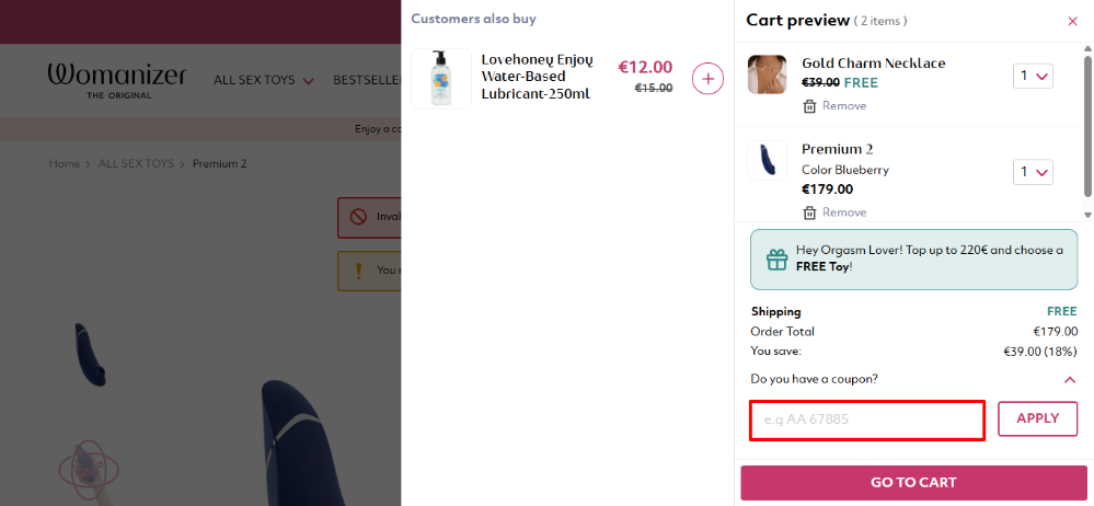 Apply your Womanizer promo code to your order