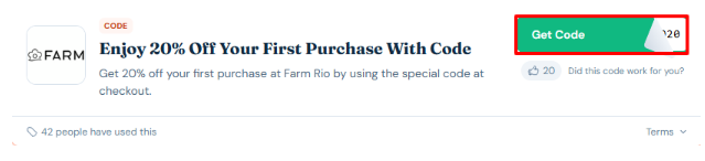 A box will show the Farm Rio voucher code to use on your purchase
