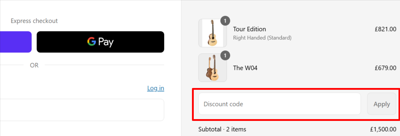 Sheeran Guitars promo code code box for customers at Sheeran Guitars’ website