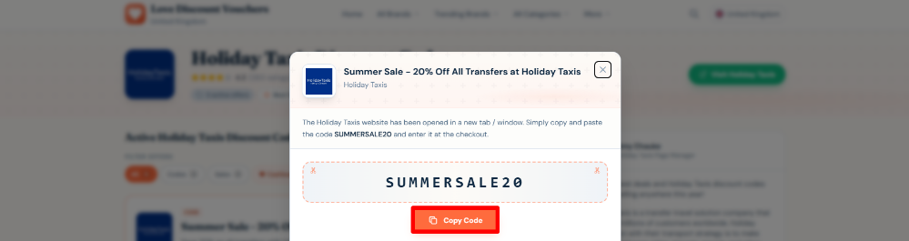 A Holiday Taxis code on Love Discount Vouchers