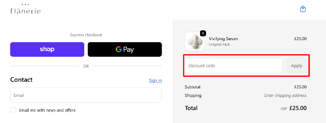 Flanerie discount voucher box with an overview ofitems