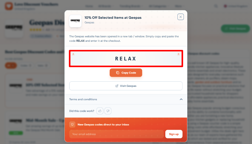 Copy your code and heat to Geepas and start filling up your basket