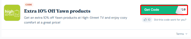 A box will show the High-Street TV voucher code to use on your purchase