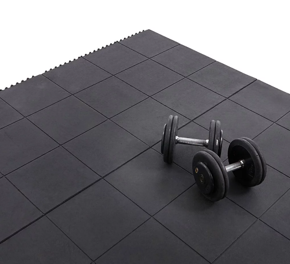 BiGDUG gym flooring: BiGDUG Essentials Rubber Interlocking Gym Flooring with dumbbells