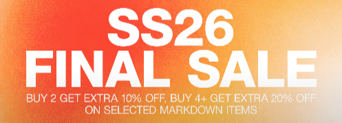 HBX SS26 final sale promotional on an orange gradient background