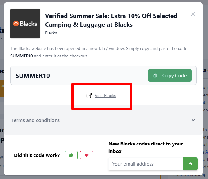 Visit Blacks website and start shopping