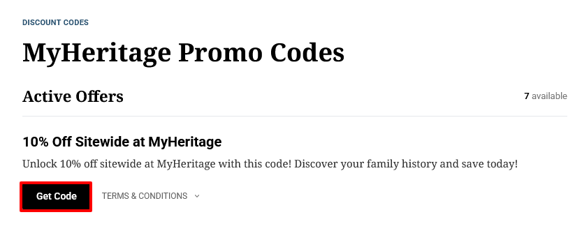 Click on 'Get Code' to reveal your offer code