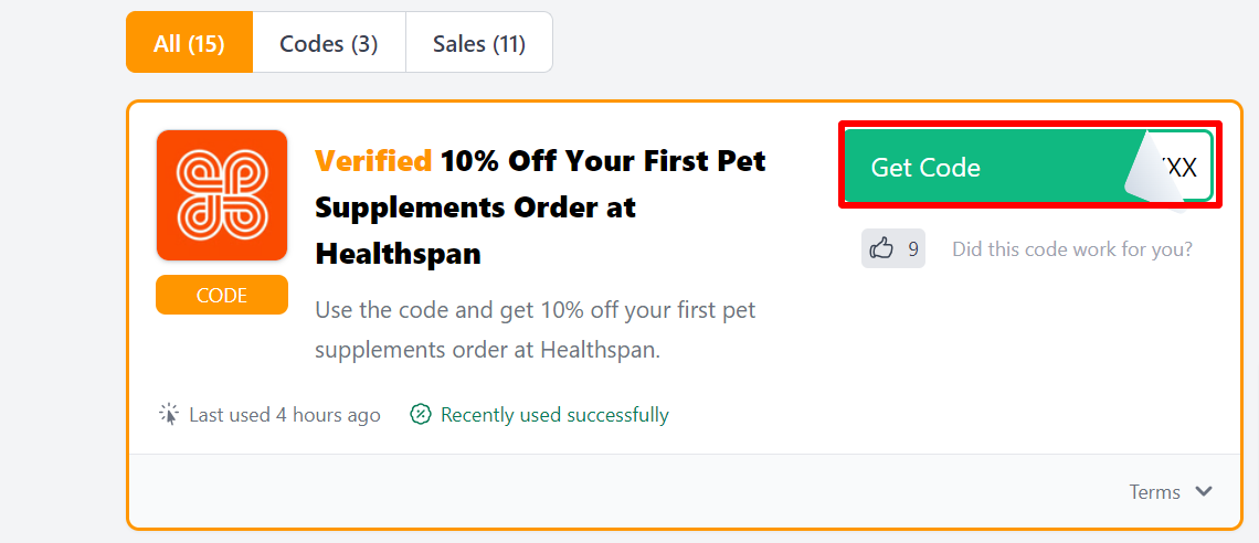 The Love Discount Vouchers page showing all Healthspan's verified discount codes to use on your purchase