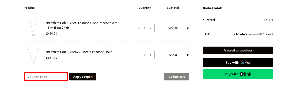 The Yakova checkout page