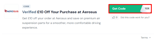 A box will show the Aerosus voucher code to use on your purchase