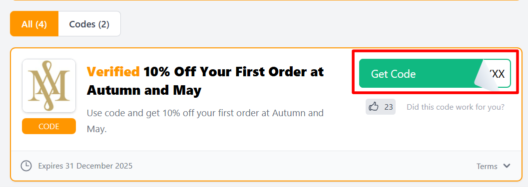 Our page features Autumn and May promo codes and deals you can apply to your purchase