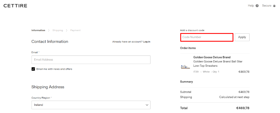 Add your Cettire promo code to the red box and apply it
