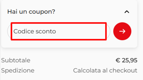 carrello del sito LEGAMI dove poter inserire un codice sconto LEGAMI nell'apposito spazio