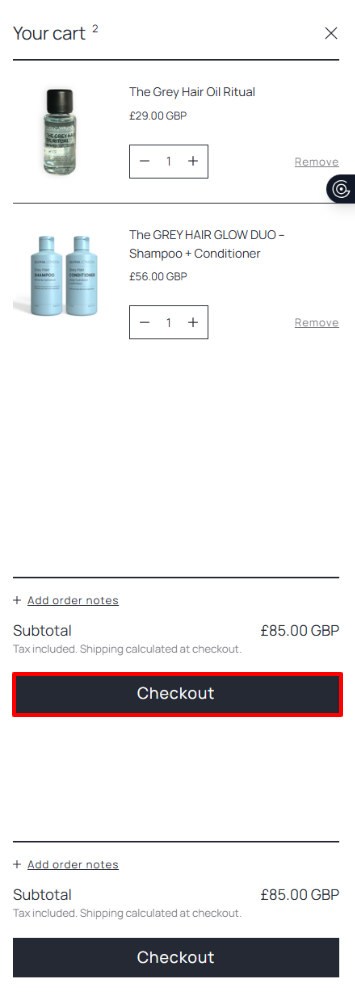 A pop-up with "Checkout" in a red box.