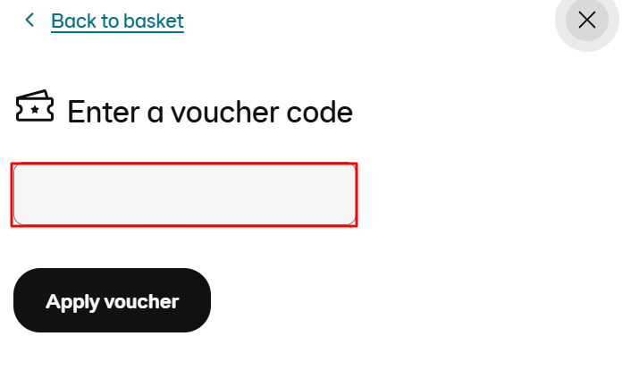 The EE Home Broadband shopping basket page with where to paste the EE Home Broadband voucher code in a red box
