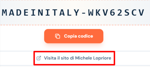 link di collegamento che porta al carrello virtuale Michele Lopriore per poter inserire un codice sconto Michele Lopriore
