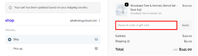 A red box to enter The Stencil Studio voucher code