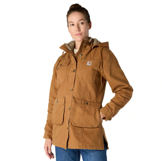 Jackets for fall and winter: A model wearing the Carhartt brown field jacket