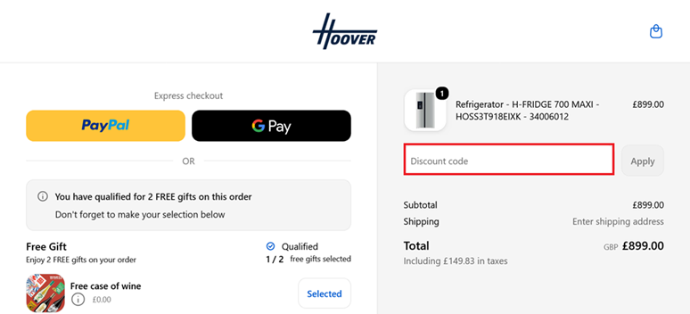 image showing the Hoover checkout