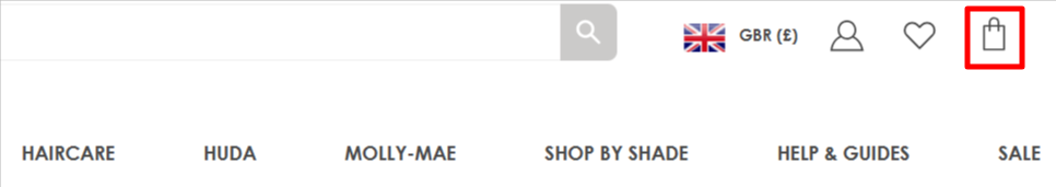 The Beauty Works shopping page and the basket icon at the top right-hand corner