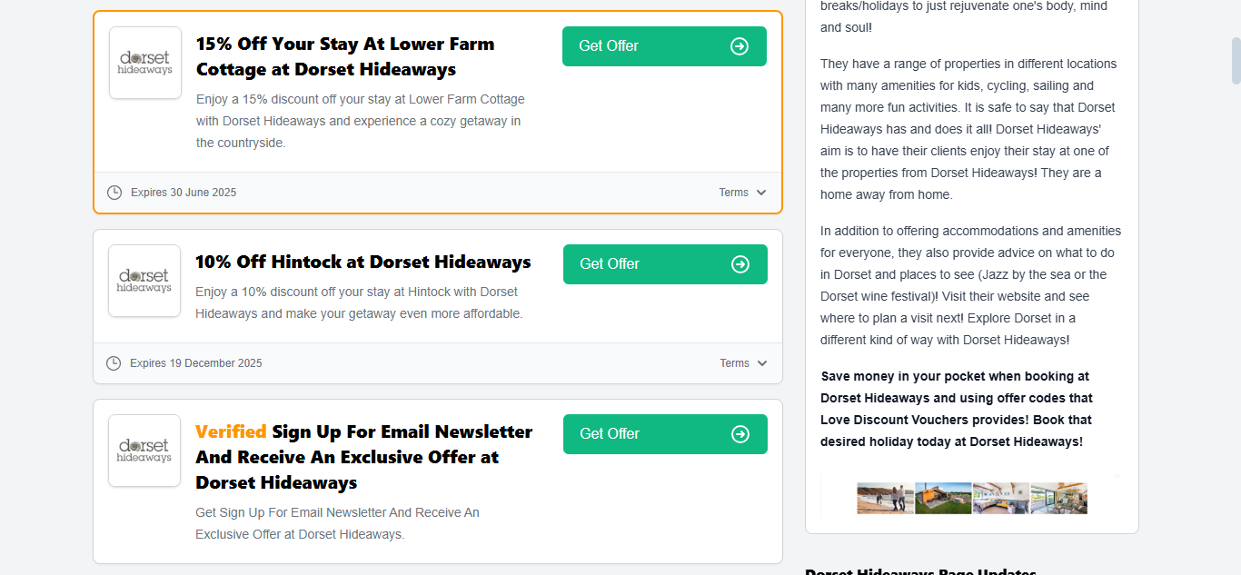 Dorset Hideaways offers and discounts only available here at Love Discount Vouchers