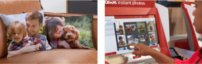 man with his wife, baby boy, and a brown dog on pillows and a print machine