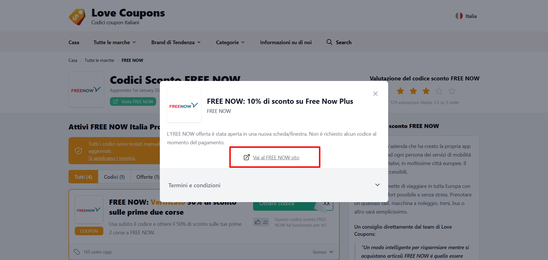 collegamento al sito FREE NOW dove poter anche utilizzare un codice sconto FREE NOW e risparmiare