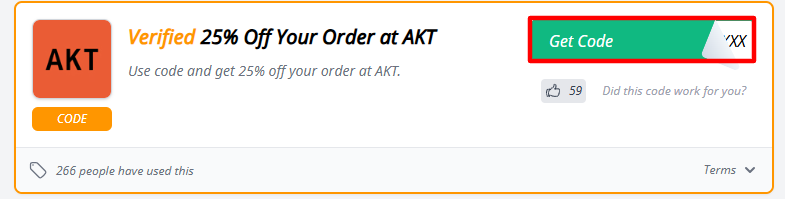 A red box will reveal an AKT discount code