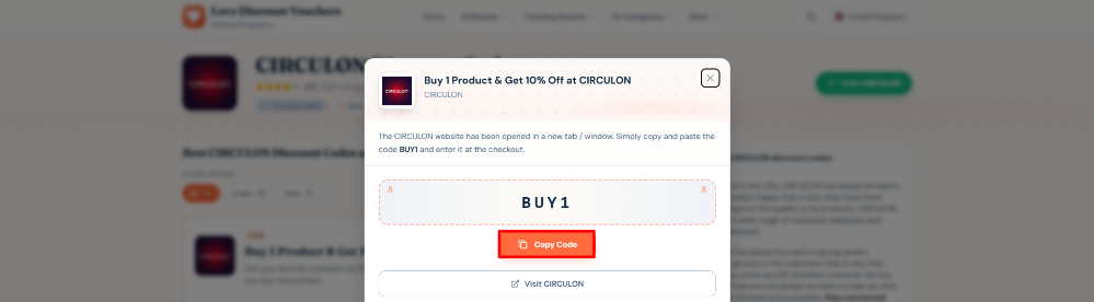 A promo code from CIRCULON ready to be used at checkout