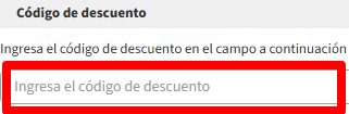 cuadro para introducir el código de descuento de la marca