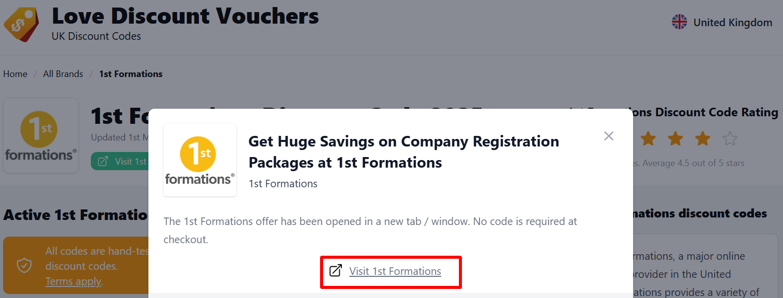 The highlighted red box shows the link that takes you to the 1st Formations website
