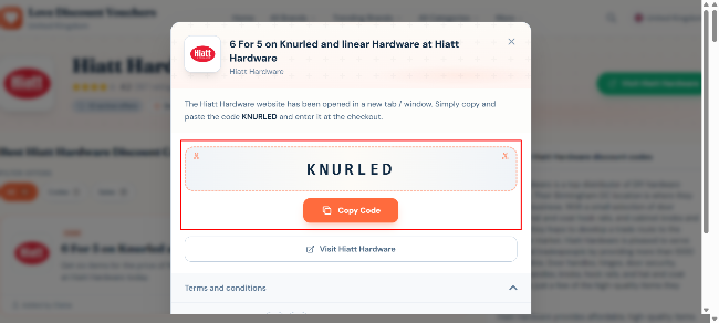 revealed code for 6 For 5 on Knurled and linear Hardware at Hiatt Hardware