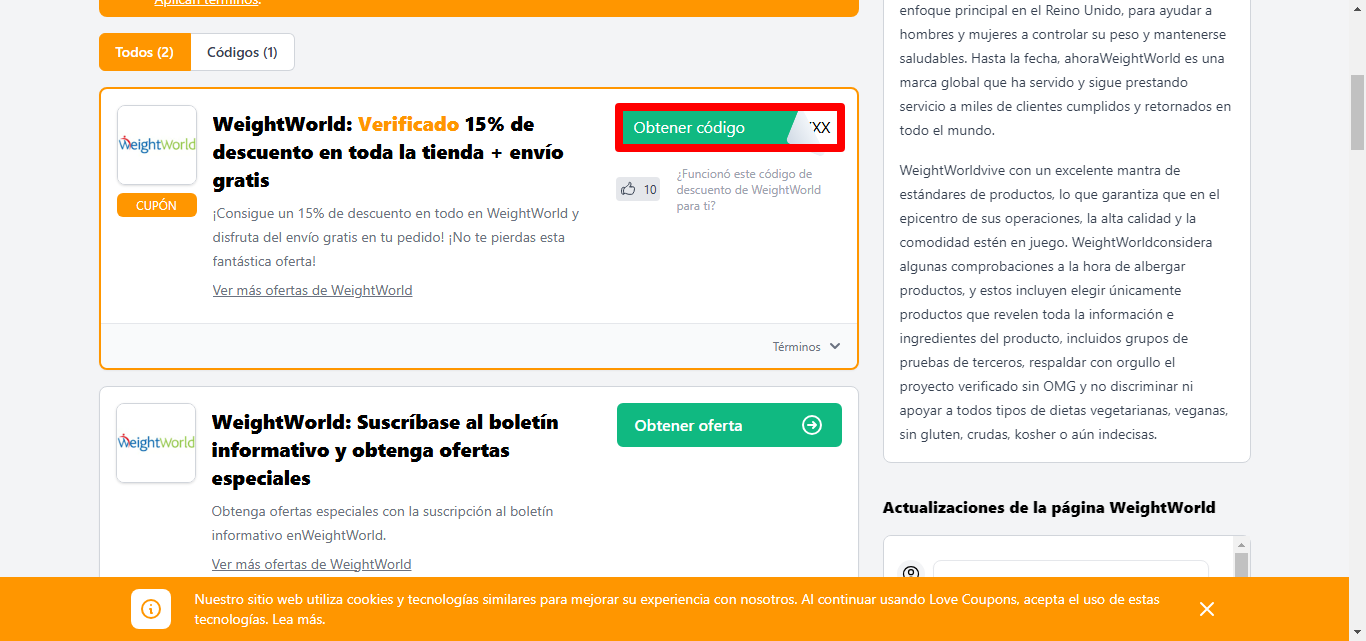 cuadro para obtener el código de la marca