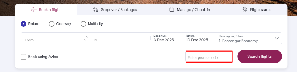 Qatar Airways homepage where you can apply your Qatar Airways promo code
