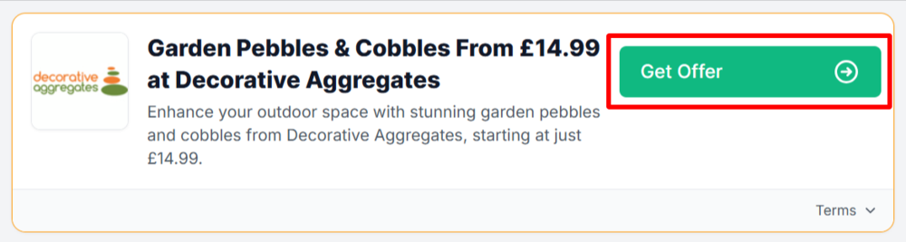 A Decorative Aggregates offer with "Get Offer" in a red box.