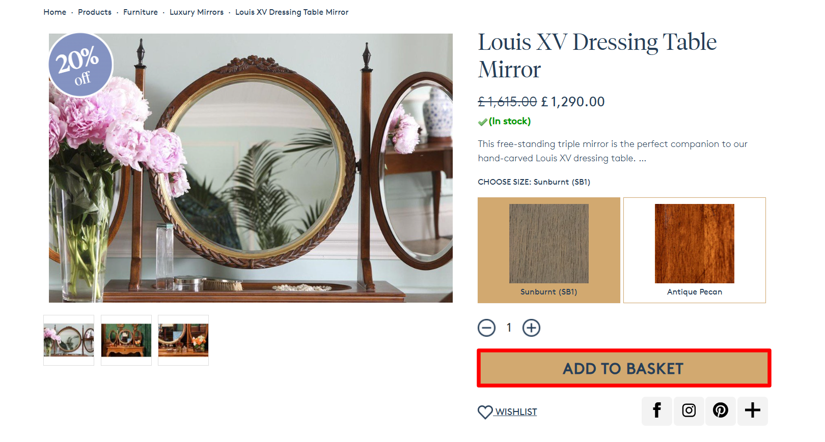 A And So To Bed product description page with the “Add To Bag” button highlighted with a red box