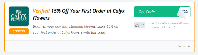 A red box will reveal a Calyx Flowers discount code
