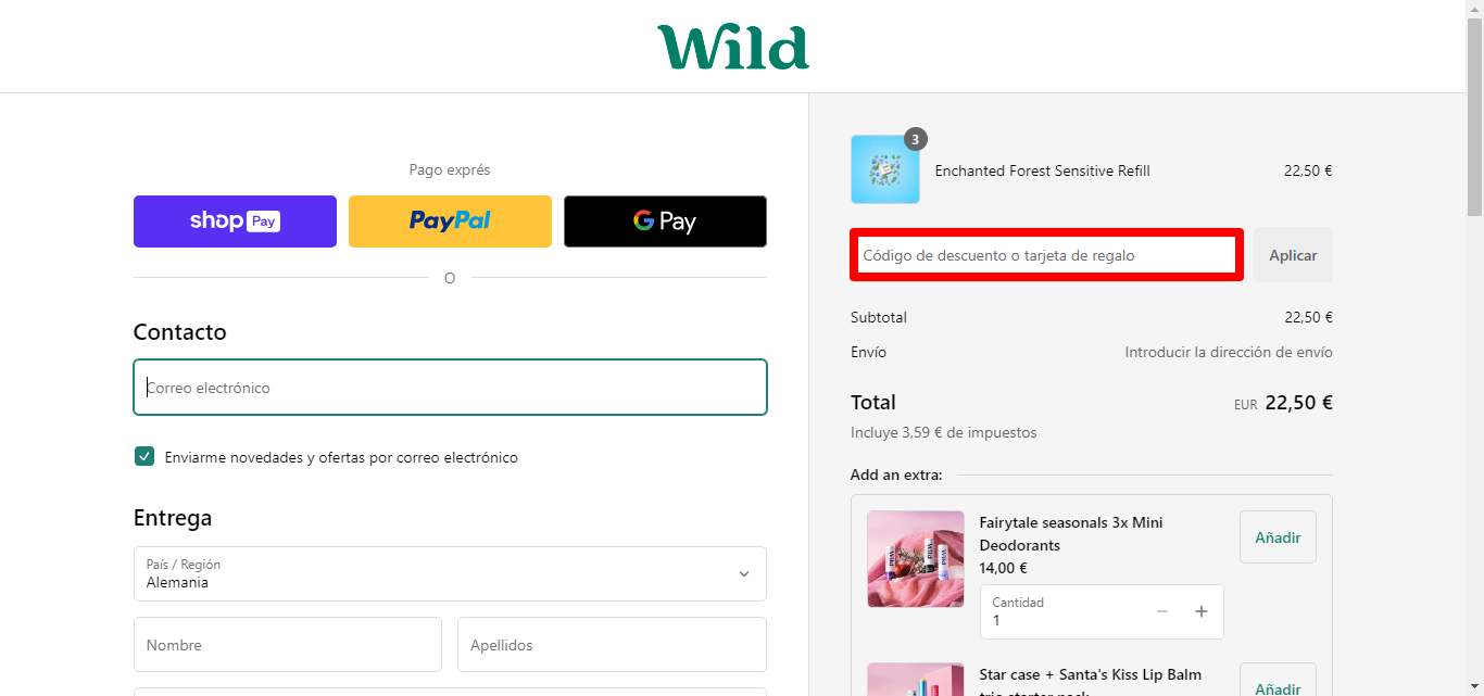 imagen del carrito para pegar código de descuento
