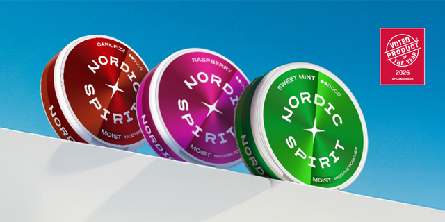 Various Nordic Spirit products on a ledge with a blue background
