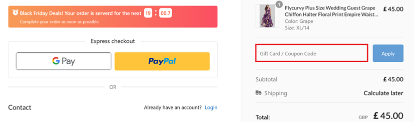 image showing the Flycurvy voucher code box