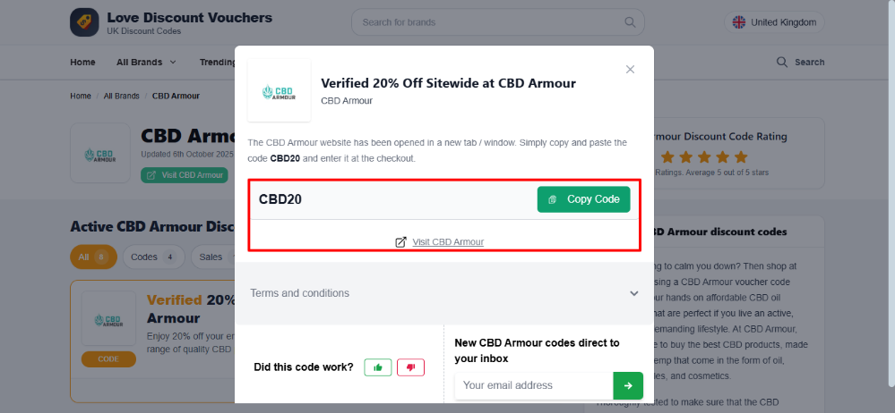 Love Discount Vouchers CBD Armour discount code that you can copy to use later