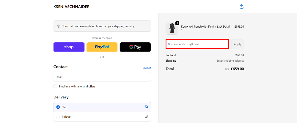 The KSENIASCHNAIDER checkout page